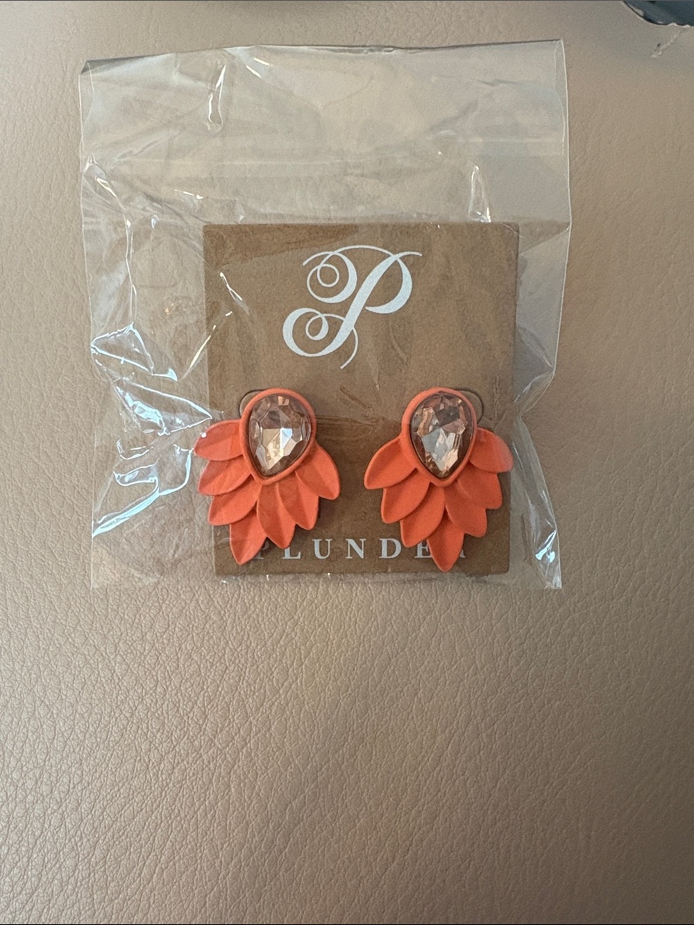 Plunder Orange Teardrop Floral Statement Earrings - Picture 2 of 3